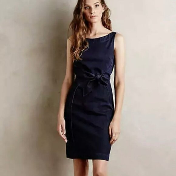 Holding Horses Anthropologie Denim Ribbon Dress Women 12 Blue Stretch Boho - Picture 1 of 13